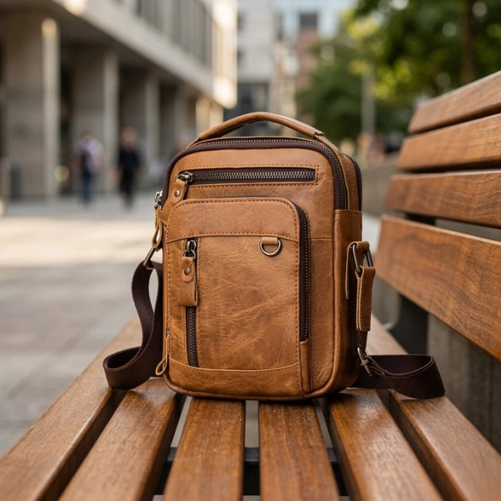 Bolsa Couro Masculina Transversal Versátil Crossbody
