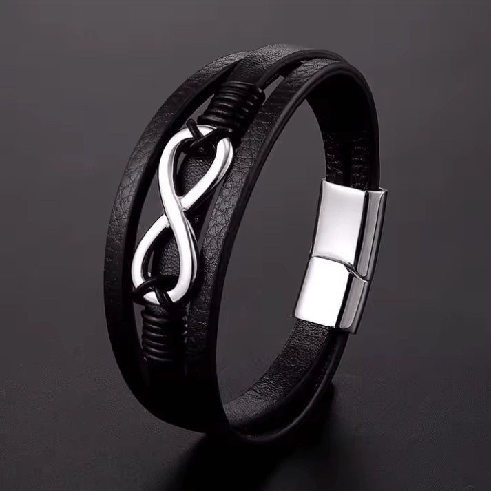pulseira-de-couro-masculina-com-símbolo-infinito-e-material-legítimo