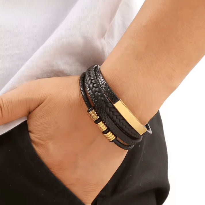 pulseira-de-couro-masculina-preta-com-fecho-magnetico-e-design-fino